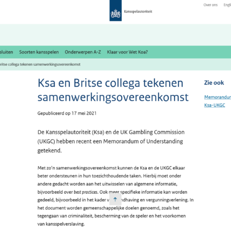 Kansspelautoriteit en UKGC sluiten een samenwerkingsovereenkomst