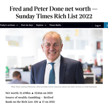 Sunday Times Rich lijst met de rijkste mensen van expolitatie van kansspelen