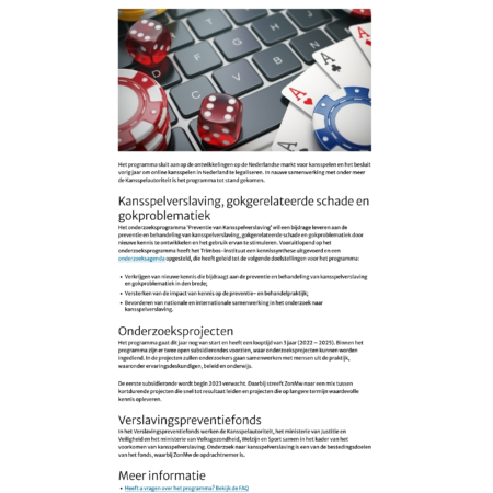 KSA lanceert onderzoeksprogramma naar verslaving