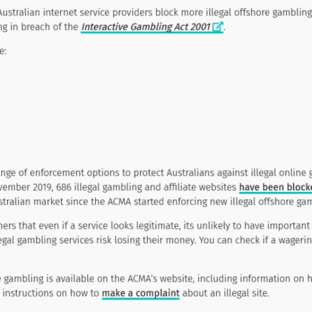 ACMA blokkeert zes andere offshore gokwebsites